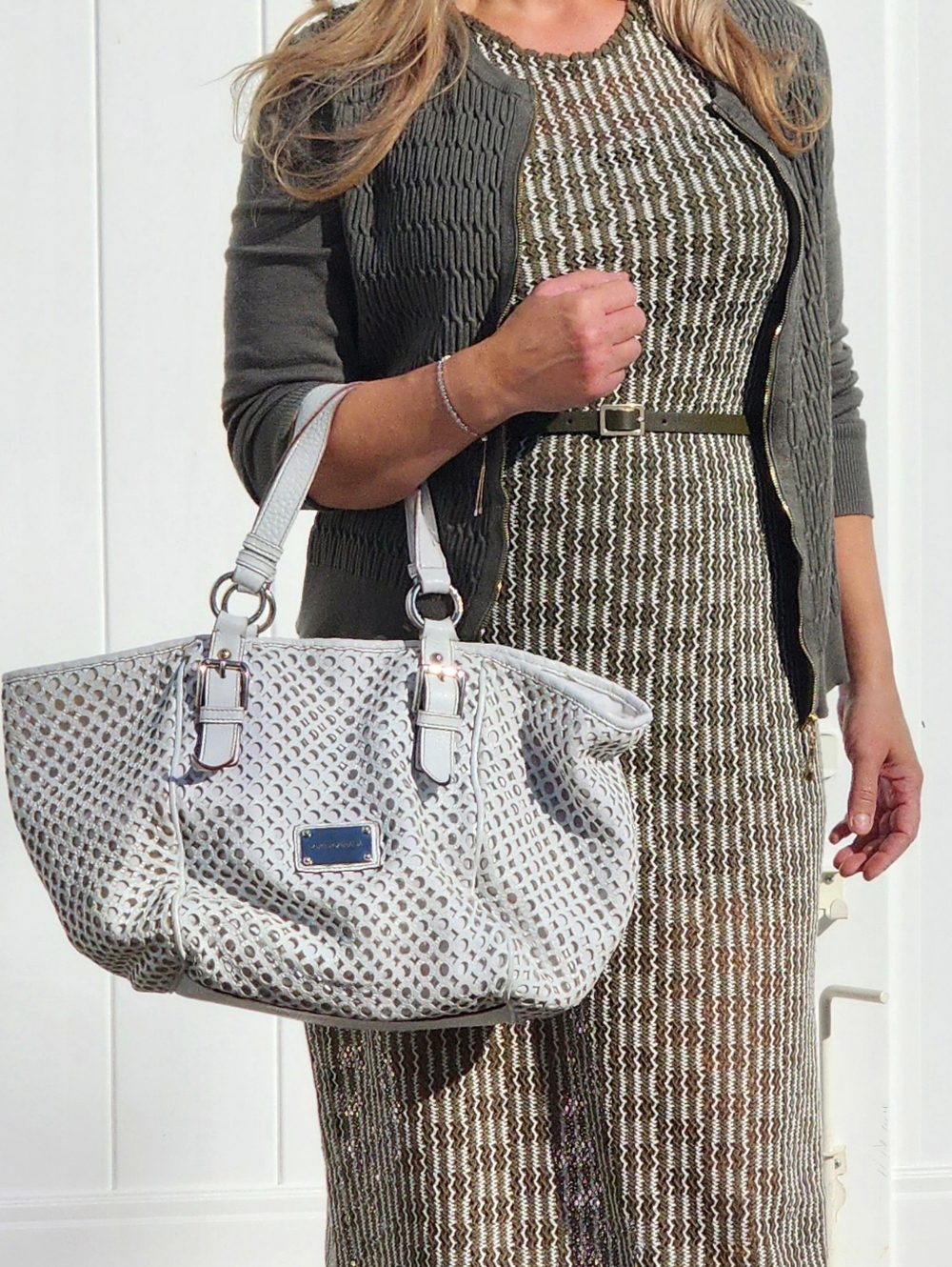 Dolce & Gabbana hite Perforated Tote Bag with Silver Hardware